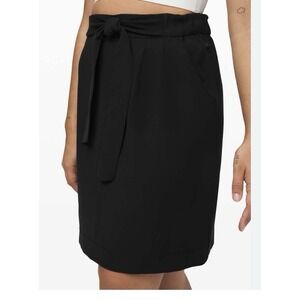LULULEMON Noir Skirt 21" sz 10 Black Career Belt/Tie Waist Knee Length Pockets